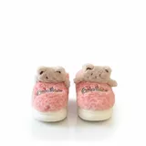 LEMCE Cloudstep pink plush faux fur slippers with bear detail rear view pair