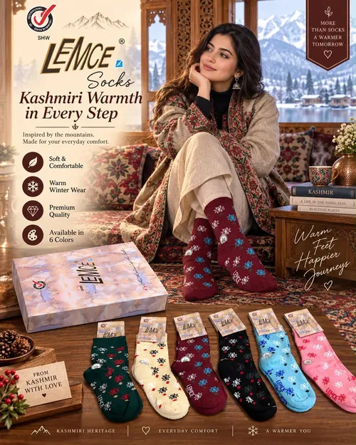 LEMCE women's warm knit socks in 6 colours with snowflake pattern, gift box set lifestyle shot