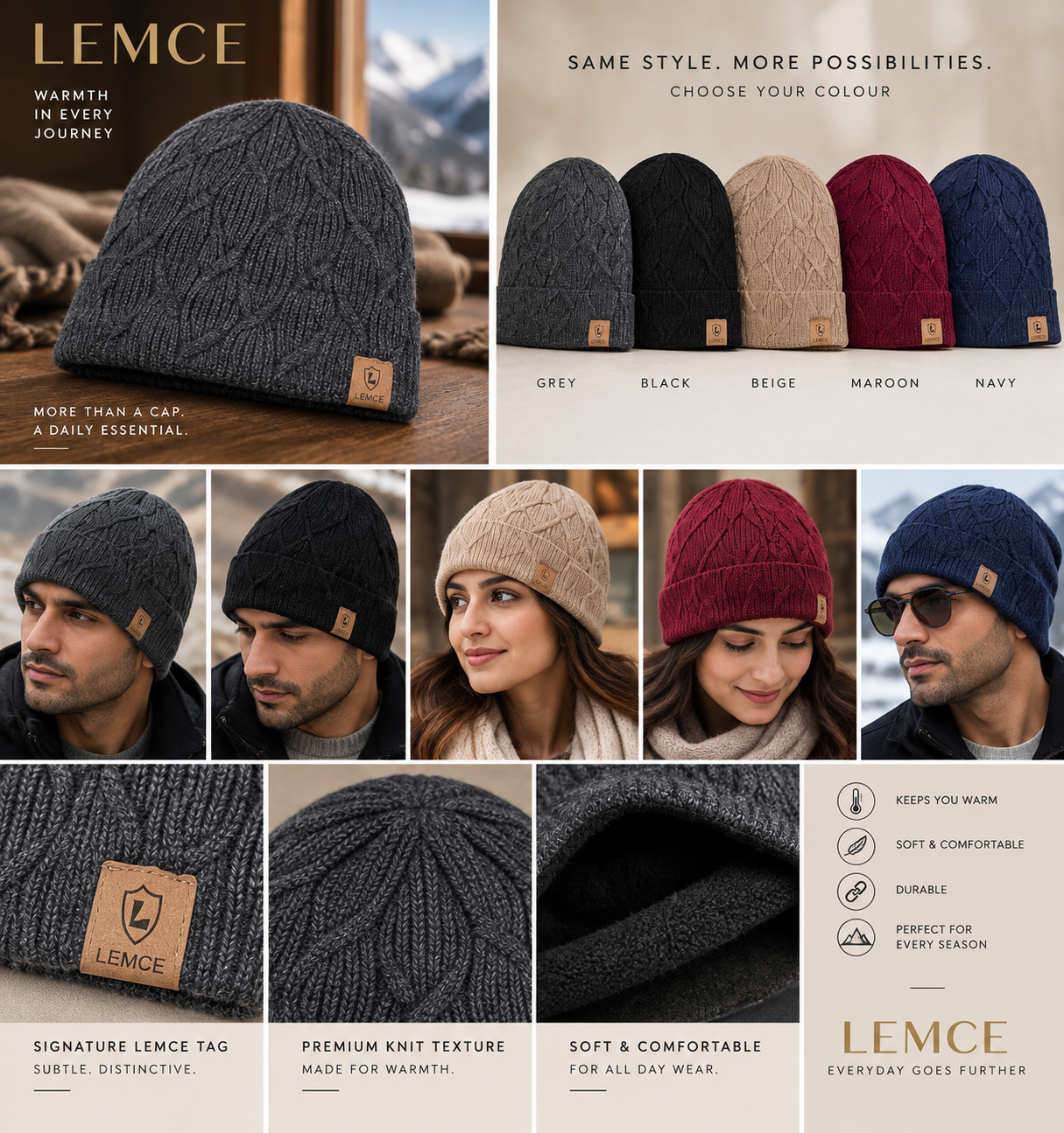 LEMCE Cable Knit Cap