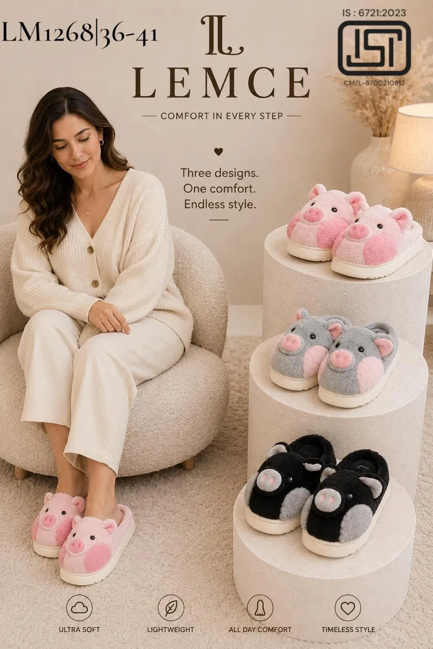 LEMCE Cloudstep black grey plush animal slippers pair showing sole and front cushioned novelty design