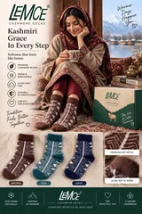 LEMCE Kashmiri Grace women's cashmere winter socks brown teal navy geometric knit pattern