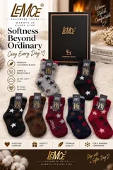 LEMCE cozy cashmere blend women's socks multicolour star pattern fluffy gift box set flat lay