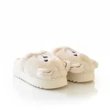 LEMCE Cloudstep cream plush faux fur animal face slippers pair front view chunky sole