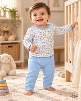 LEMCE Little Cub Sky baby-suit blue printed cotton top and pants full-body nursery view