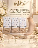 LEMCE FeatherLite women's nude beige soft knit ankle socks with packaged pairs flat lay view