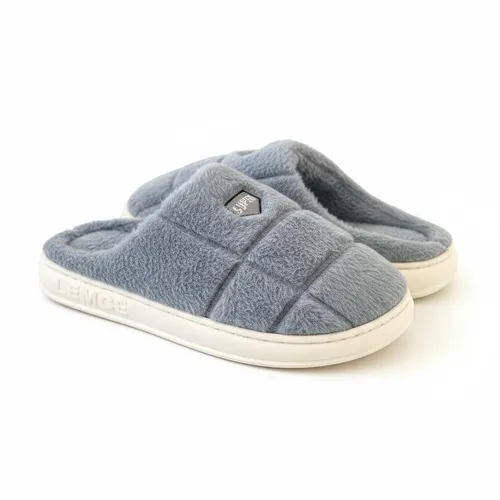 LEMCE Cloudstep plush slippers grey brown quilted fluffy upper cushioned sole lifestyle view