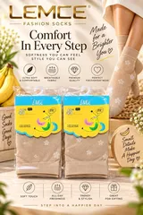 LEMCE Dottie Comfort Socks beige floral knit women's ankle socks two packaged pairs flat lay