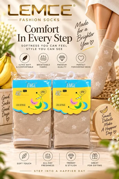 LEMCE Dottie Comfort Socks beige floral knit women's ankle socks two packaged pairs flat lay