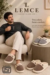 LEMCE Cloudstep plush slippers brown grey beige fluffy cushioned sole lifestyle view
