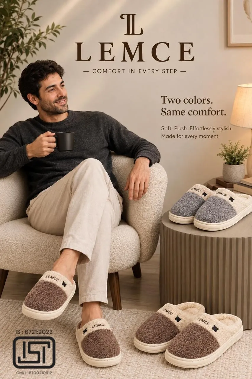 LEMCE Cloudstep plush slippers brown grey beige fluffy cushioned sole lifestyle view