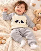 LEMCE Cloud Pup grey cream waffle-knit baby suit with pup face, full body flat lay
