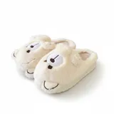 LEMCE Cloudstep cream plush faux fur cartoon face slippers pair angled view