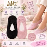 LEMCE Roselle Lace Footies in black and pink floral lace no-show socks flat and on feet view