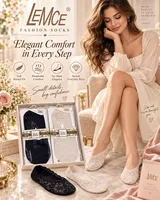 LEMCE Elara Lace Footies in black and beige floral lace no-show socks lifestyle flat lay