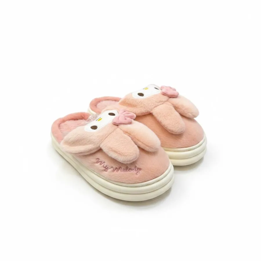 LEMCE Cloudstep grey plush slippers pair showing textured white rubber sole and bear detail side view