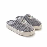 LEMCE Cloudstep grey quilted plush men's slippers pair angled view white sole