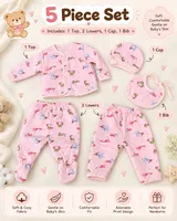 LEMCE Pink Parade 5-piece quilted cotton baby suit set flat lay with animal print