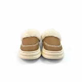LEMCE Cloudstep tan faux leather plush fur slippers rear view chunky cream sole pair