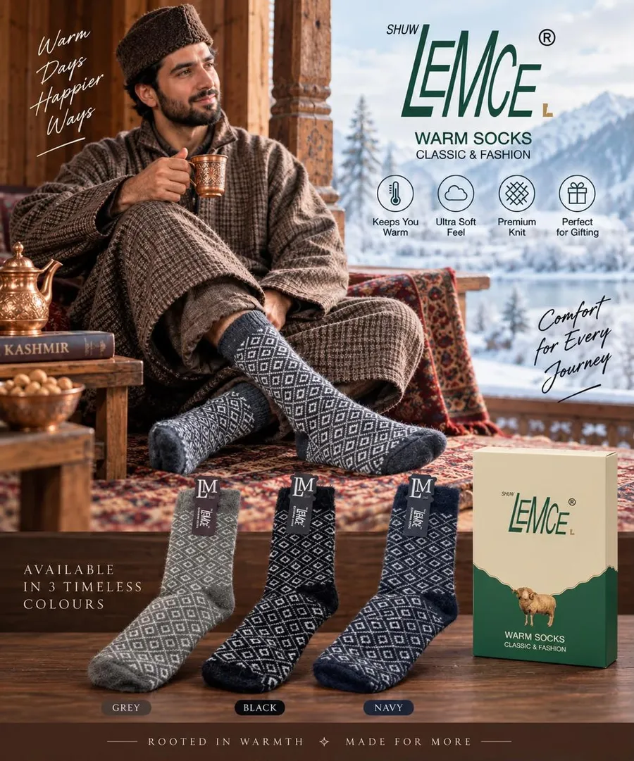 LEMCE Highland men's winter wool socks grey black navy diamond knit pattern lifestyle shot
