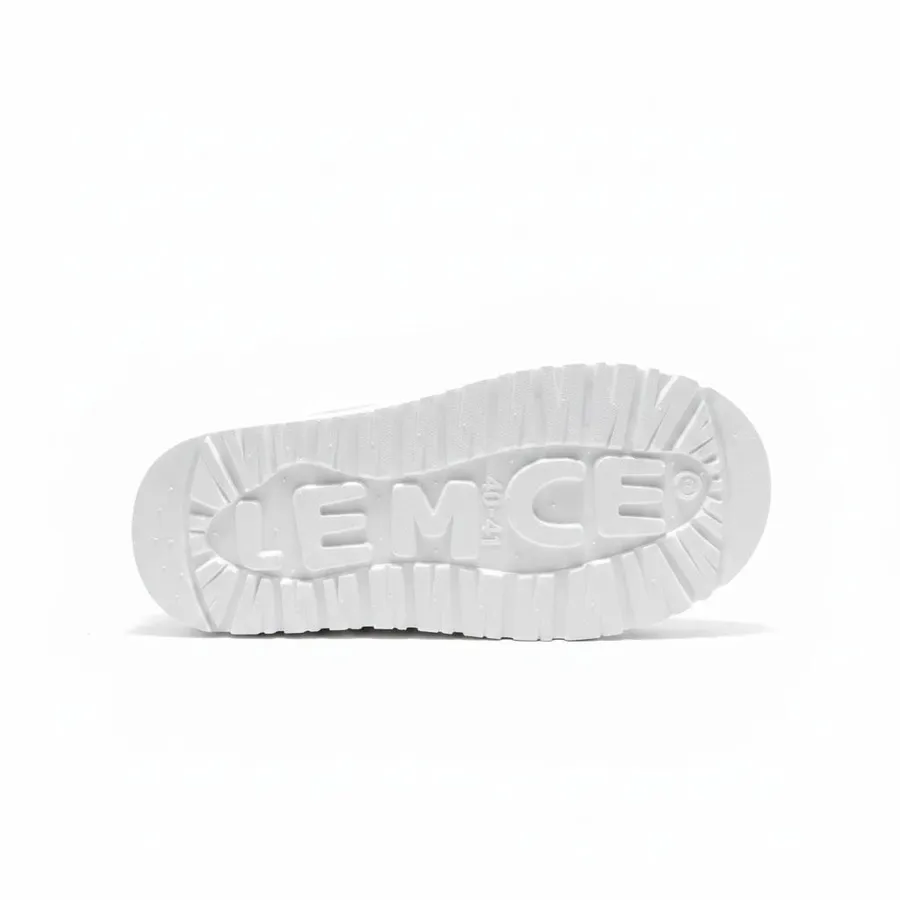 LEMCE Cloudstep pink plush slippers pair angled view white faux-fur trim suede upper