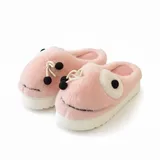 LEMCE Cloudstep pink plush faux fur novelty slippers with cartoon face detail, pair side view