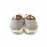 LEMCE Cloudstep taupe plush faux fur slippers pair showing sole and side view EVA cushioned base