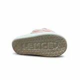 LEMCE Cloudstep pink plush slippers with cartoon face detail, cushioned sole, angled pair view