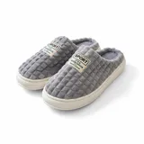 LEMCE Cloudstep grey quilted plush men's slippers pair angled view white sole