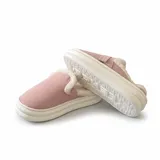 LEMCE Cloudstep pink plush suede slippers pair showing sherpa lining and white rubber sole detail