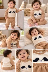 LEMCE Caramel Pup baby suit caramel cream waffle cotton pup face multi-angle view