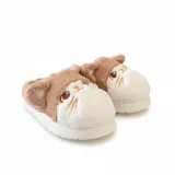 LEMCE Cloudstep plush slippers pair beige brown cat face fluffy EVA sole side view